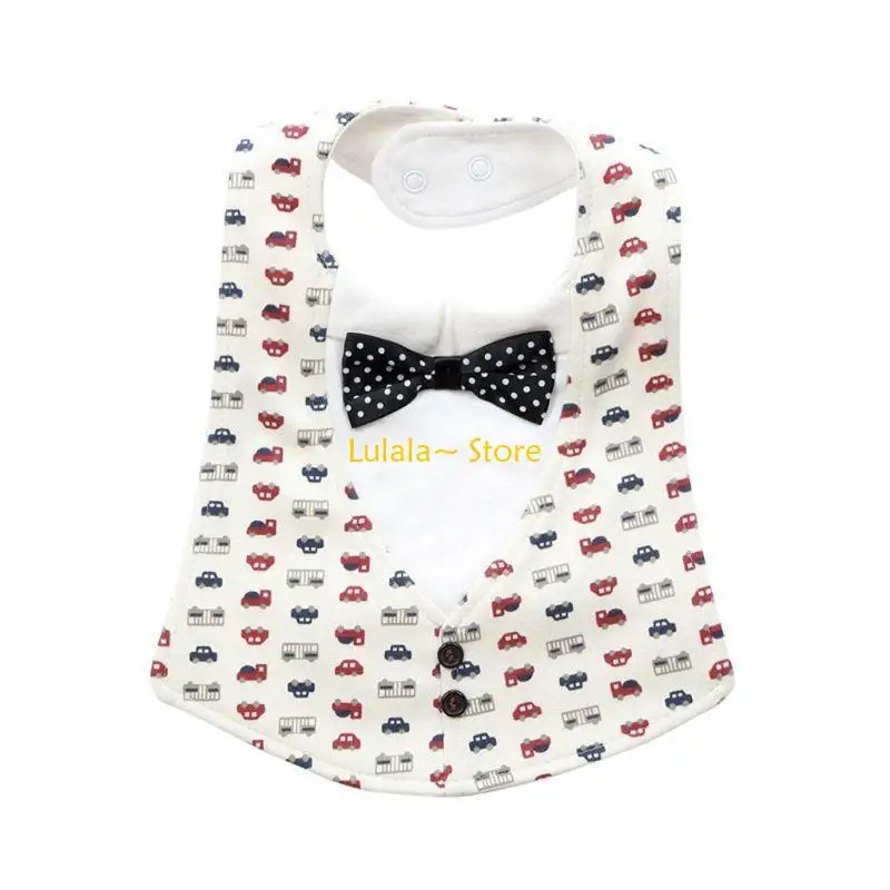 

Y4QA Boho Polka Dot Baby Tux Cotton Drooler Bibs Four-layer Bow Tie for Eating Bibs for Newborn Infant for Drooling Saliva