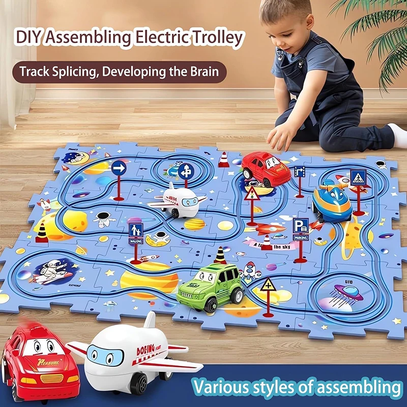 Puzzle Spielzeug Set Schiene Auto DIY Montieren Puzzle Flexible Eisenbahn Track eltern-kind-Interaktion Spielzeug Elektrische Auto Puzzle Spielzeug geschenke