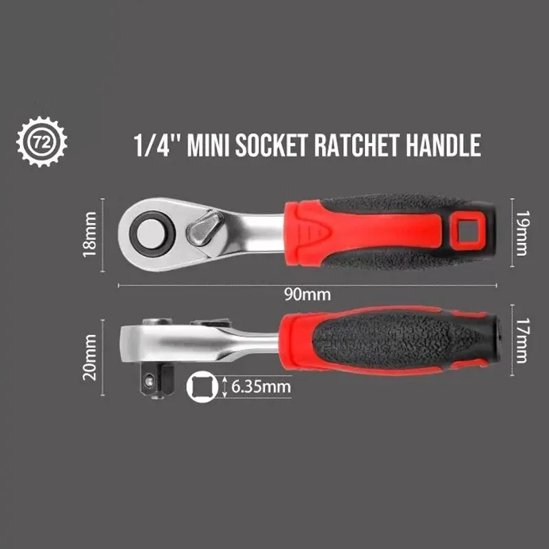 72-tooth Ratchet Socket Wrench Screwdriver Small Mini Quick Wrench 1/4-6.35mm Batch Head Socket Handle Spanner Hand Repair Tools