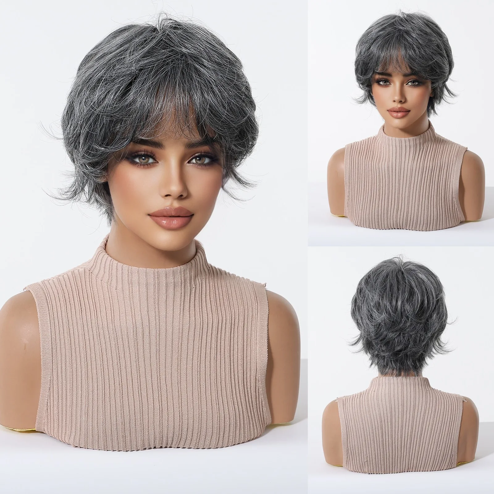 Women's Short Silver White Pixie Cut Wig