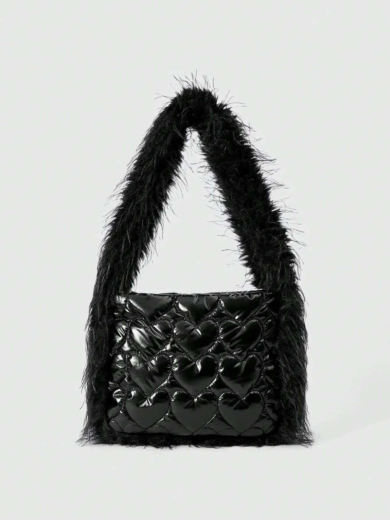 

Grunge Punk Women's Fashion Heart Texture Furry Patchwork Shoulder Bag