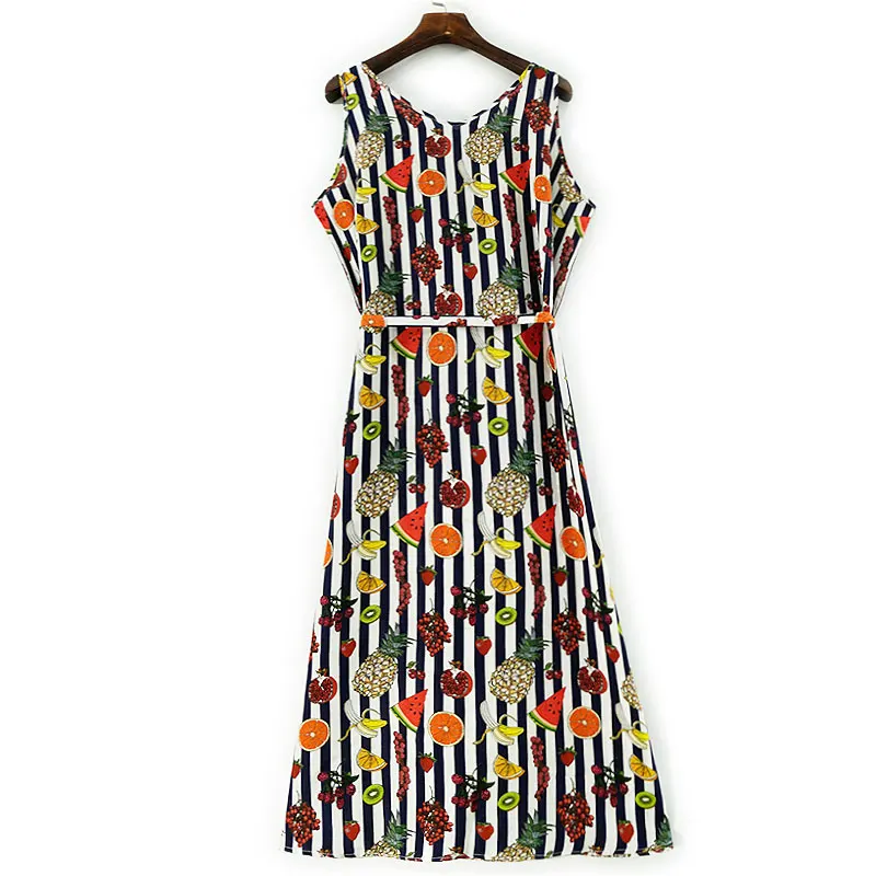 BirdTree-zijde elegante vestjurk, V-hals mouwloos fruitprint vetersluiting, dames strandvakantie feestjurk, 2026 lente D5D460CC