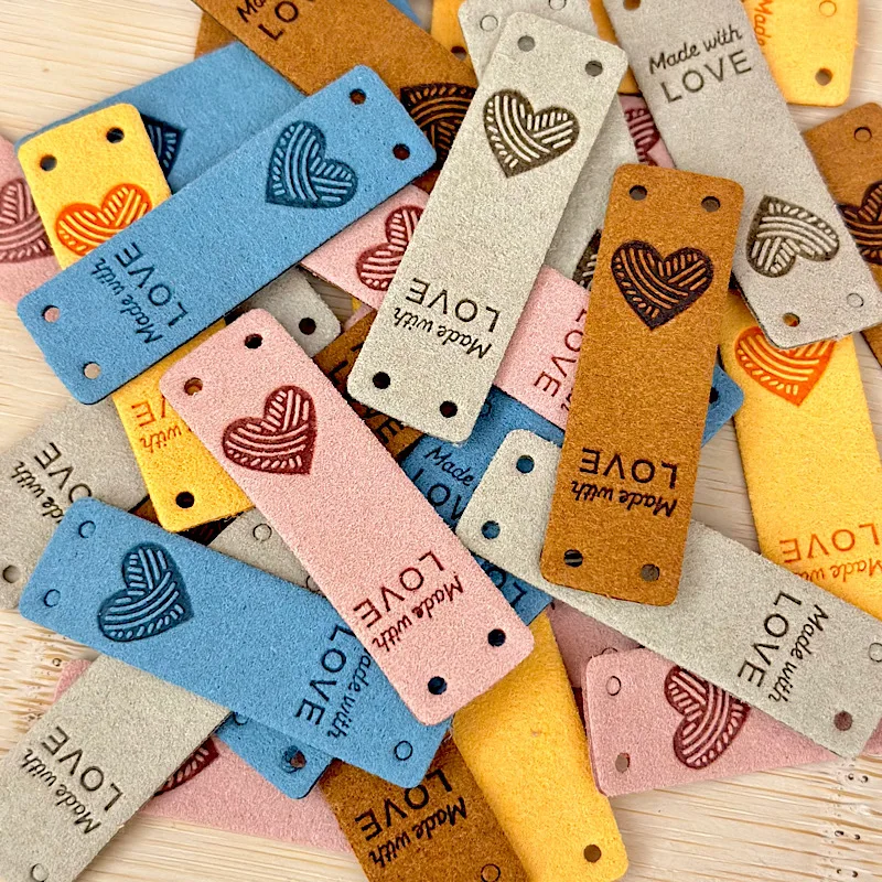 20Pcs Handmade Labels For Clothes Made With Love Leather Tags Hand Made Label For Hats Heart Knitting Tags Sewing Accessories