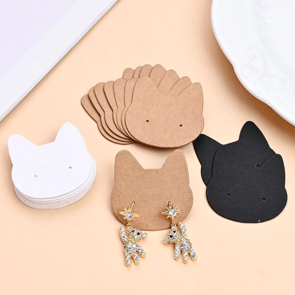 100-teiliges Set: 50 Katzenförmige Ohrring-Displaykarten und 50 selbstklebende Beutel, Kraftpapierkarten für Schmuckverpackung und -präsentation – Detail 2