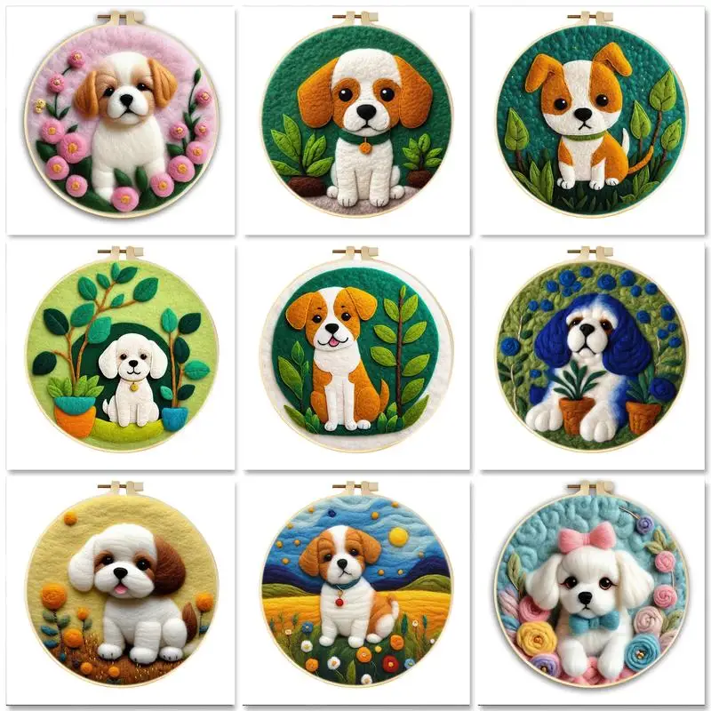 

GATYZTORY Wool Felt Kit With Frame Felting Needles Dog Wool Craft Set for Beginners DIY Handwork Wool Felting Painting