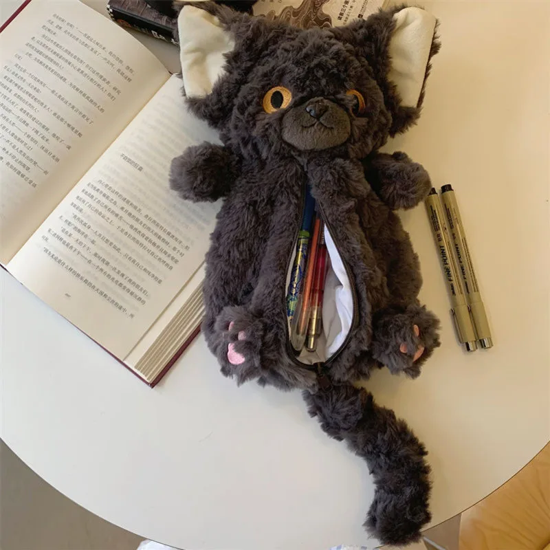 Cat Plush Pen Bag Embroidered Kawaii Y2K Japanese Ins Cute Cat Doll Ins Plush Toy Doll Pen Bag Zipper Student Birthday Gift New