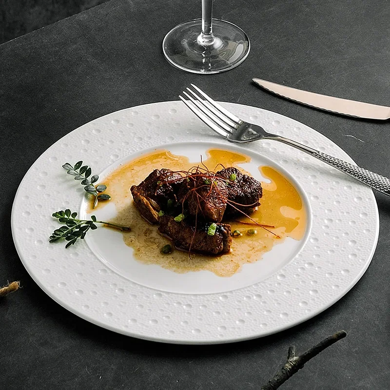 Pure White Tableware Steak Plate Western Cuisine Home Use Italian Pasta Flat Plate Commercial Restaurant Hotel