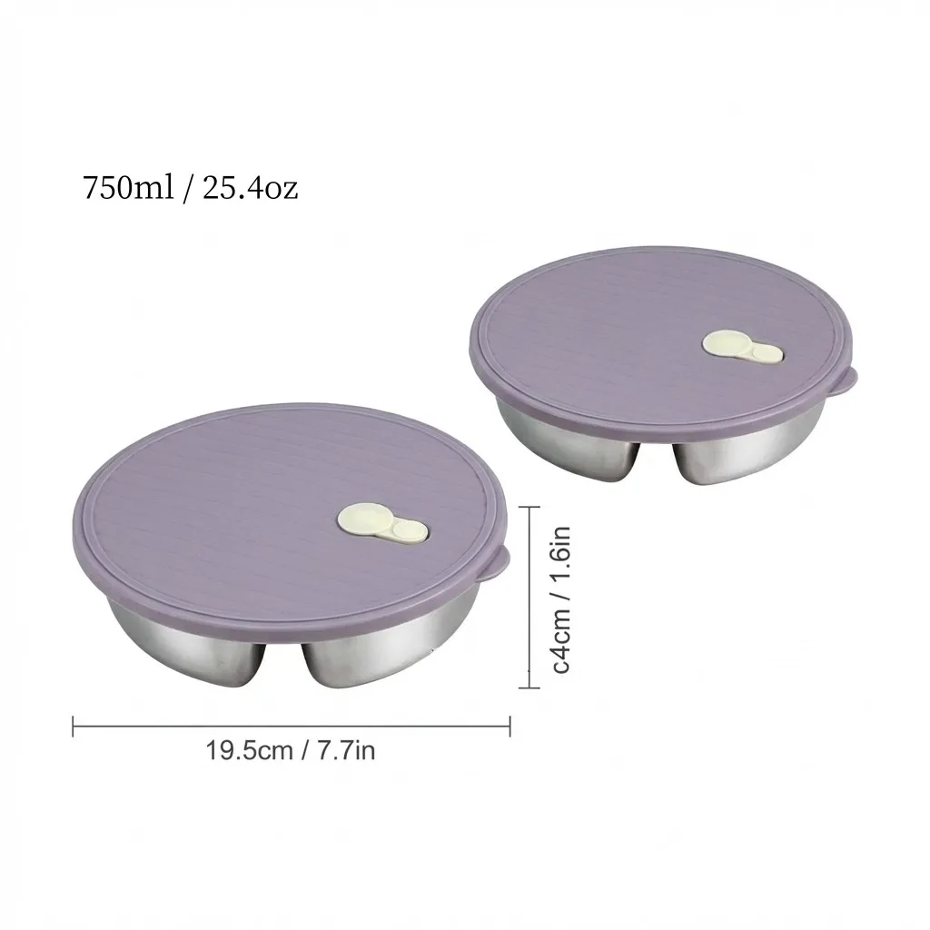 1/2 Stuks 3 Grids Ronde Dinerbord Met Deksel Stapelbaar 304 Roestvrij Staal Verdeeld Voedselbord Voor Dieetcontrole Herbruikbaar Servies