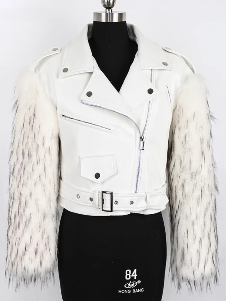 

Nerazzurri Women's PU Leather Jaet Street Sle Thiened Faux Fur Lined Motorcycle Coat Winter Warm Long Sve Zipper
