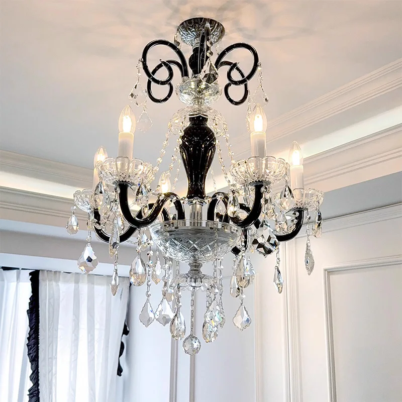 Luxury Black French Crystal Chandelier E14 Crystal Candle Pendant Light for Living Room Crystal LED Indoor Home Decor Luminarias