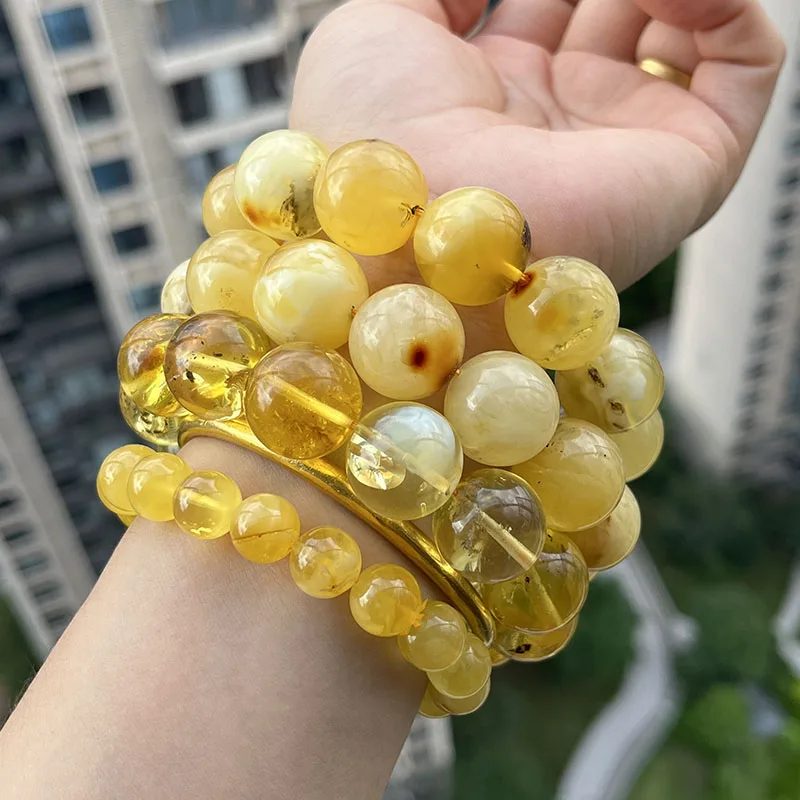 10mm 17mm Genuine Amber Bracelet Round Beads Special Gift Original Baltic Plant Precious Stone Diy New Natural Jewelry Wholesale