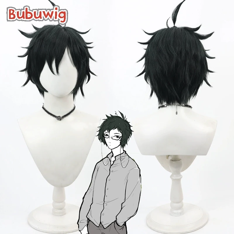 

Bubuwig Synthetic Hair Bai Ze Cosplay Wigs Fei Ren Zai Bai Ze 30cm Anime Short Straight Dark Green Men Cos Wig Heat Resistant