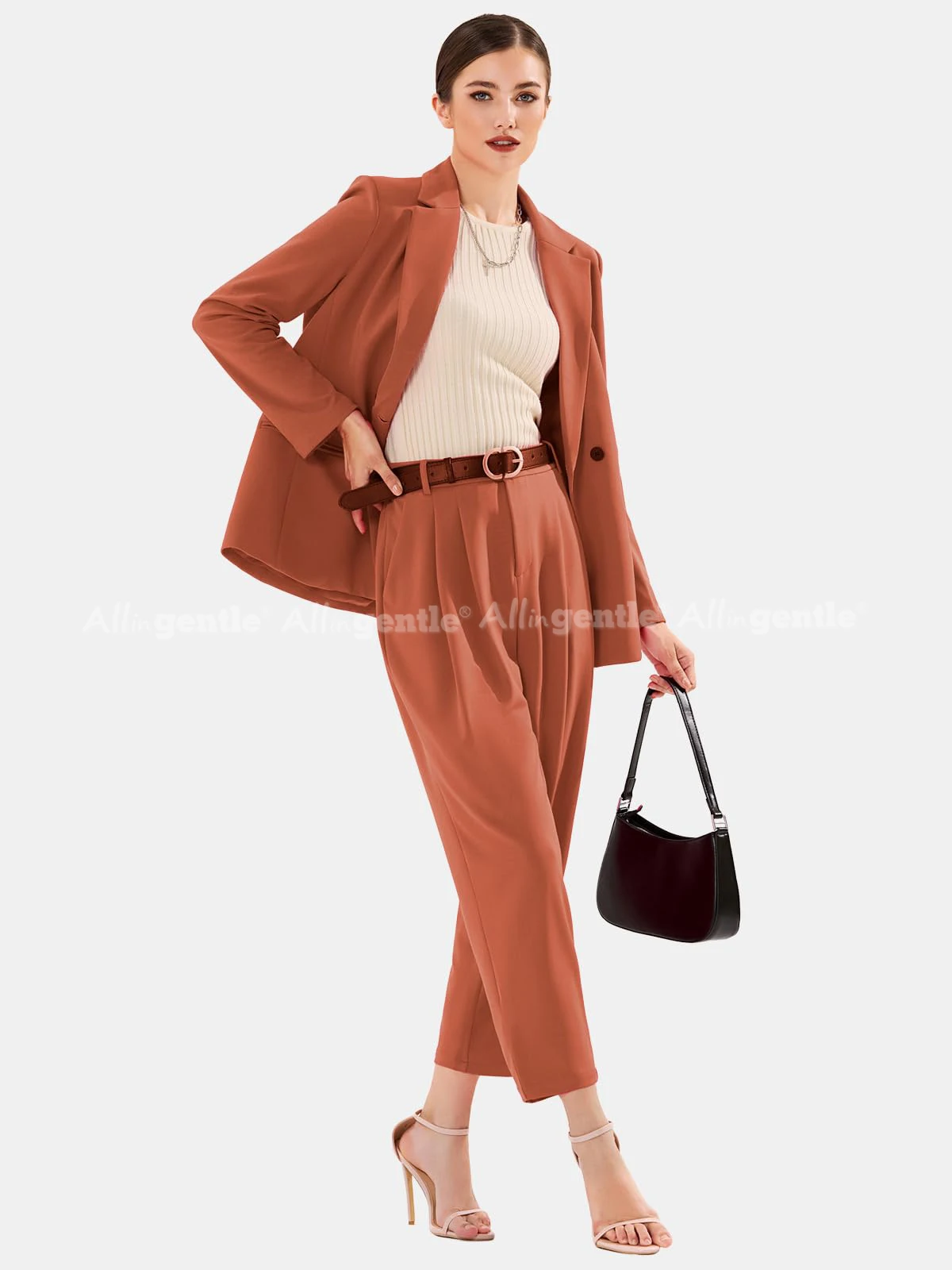 Women Pants Suits 2 Piece Suit Women's Business Blazer and High Elastic Waist Pantsuit Set Loose Fit Casual