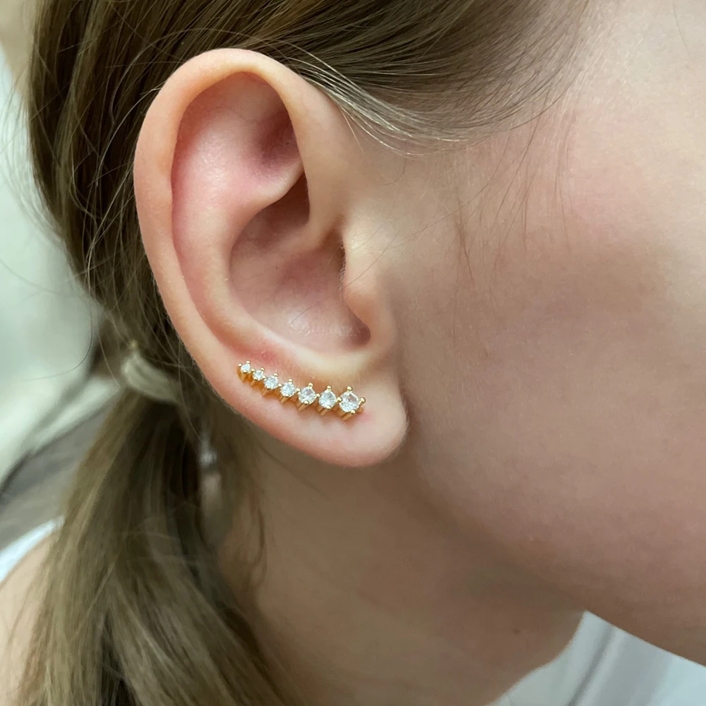 Long Dipper Ear Hook Clip Climbing Earring for Women Shiny Zirconia Rose Gold Color Ear Cuff Earing Gift Fashion Jewelry E527