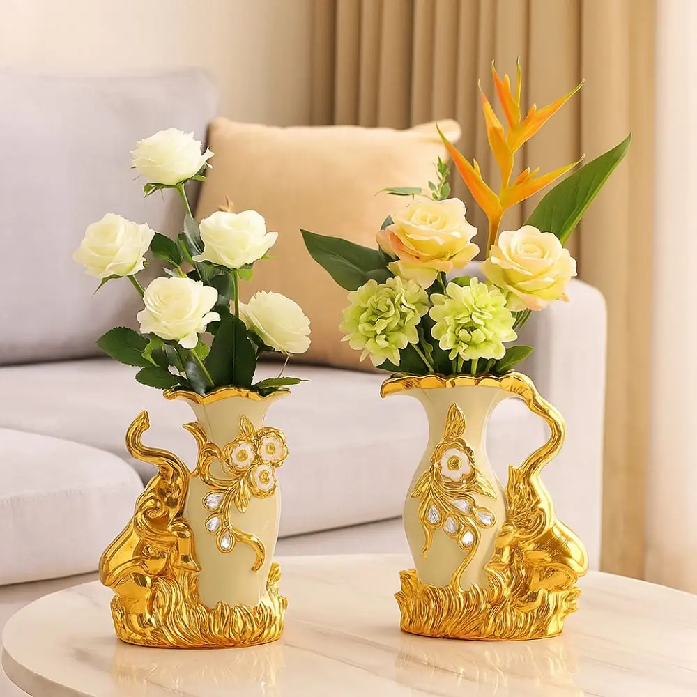 

Arrangement Modern Elephant Vase Luxury Decorative Ceramic Gold Vase European Style Flower Container Dining Table