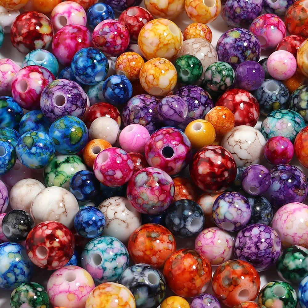 50/100 pièces Perles acryliques craquelées en forme de fleur colorées de 8/10/12 mm, perles intercalaires pour la fabrication de bijoux, bracelets et colliers DIY