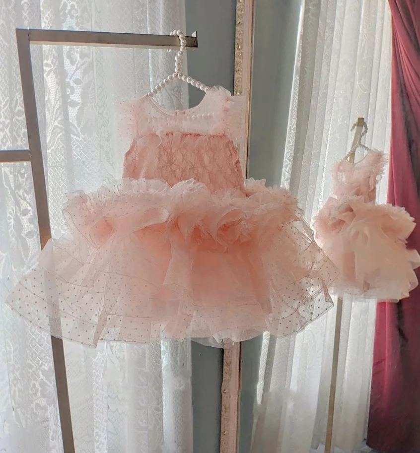 Schattige Roze Kanten Babymeisje Feestjurk Fotoshoot Peuter Eerste Verjaardagsjurk Meisjes Doopcadeaus Baby Cadeau Big Strik