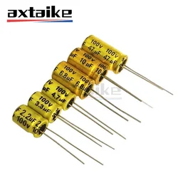 10 peças 100v 1uf 1.5uf 2.2uf 3.3uf 4.7uf 5.6uf 6.8uf 10uf 22uf 33uf 47uf frequência de áudio não polaridade np capacitor eletrolítico