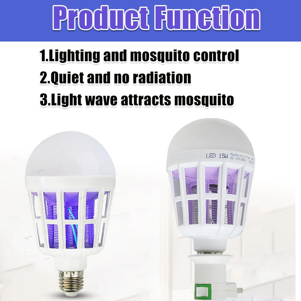 220V 9W LED Bulb Mosquito Killer Lamp 2 In 1 Mosquito Trap Insect Killer Light Bulb Fly Bug Zapper Night Light For Baby