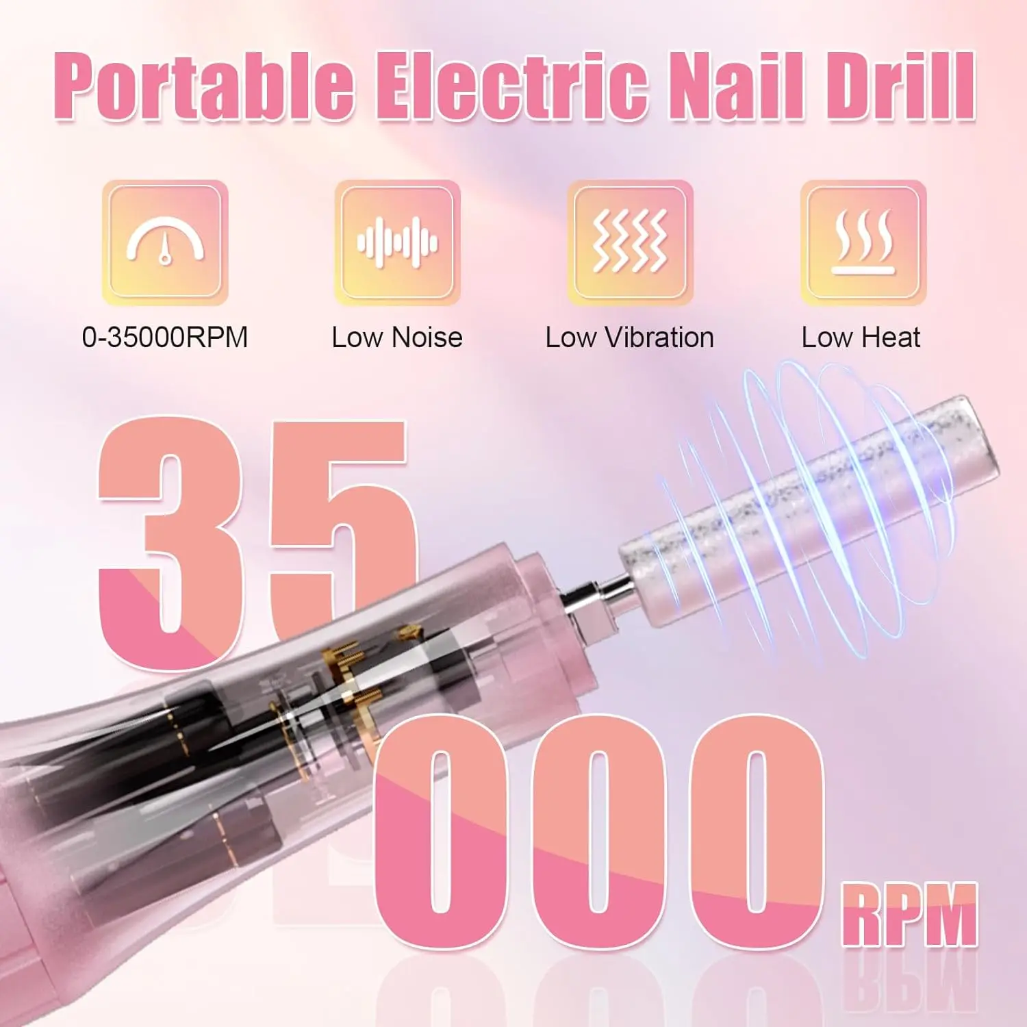 35000RPM Electric Nail Drill Machine Professional Nail Drills for Gel Nails Polish Rechargeable Portable Nail File Manicure Tool