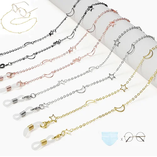 Imagen 2 del producto Cadena de gafas de sol de oro rosa para mujer, collar con cordón para máscara, Simple, hueco, estrella, Luna, joyería 2023