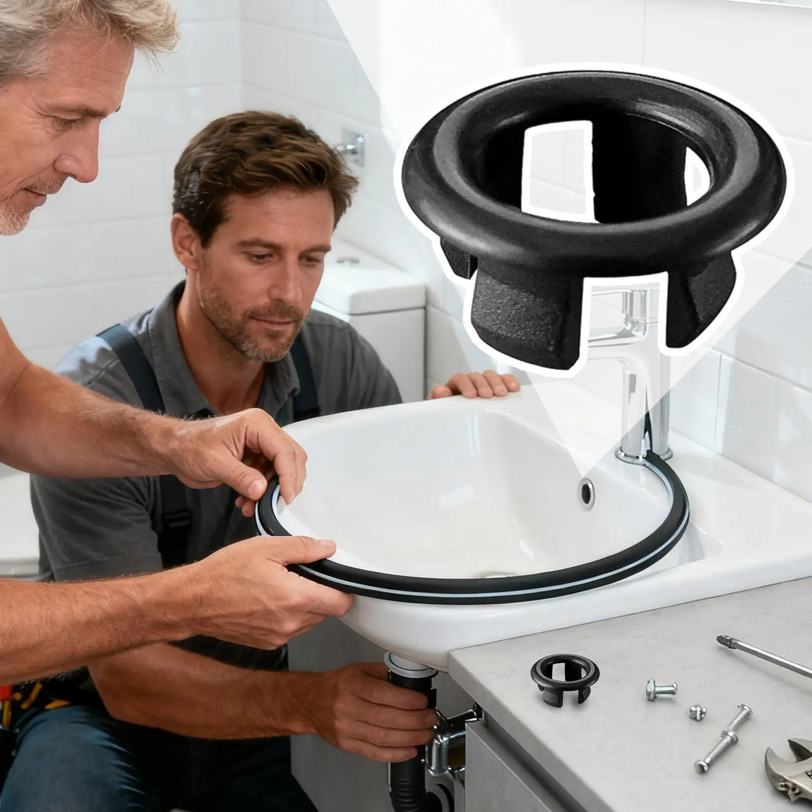 Sink Overflow Decor Ring Plastic Outlet Trim Cover Practical Replacement Accessory Fit Multiple Sizes Countertop Wash Basin