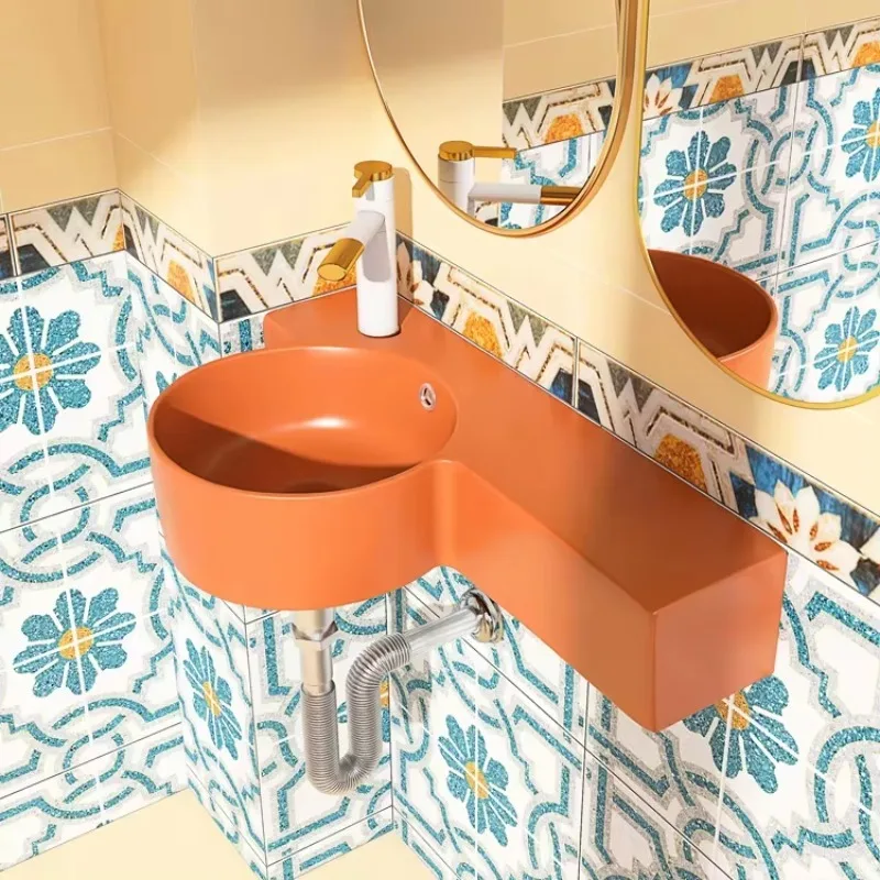 Colorful creative small size ceramic wall-mounted single-hole rectangular integrated basin modern small apartment bathroom