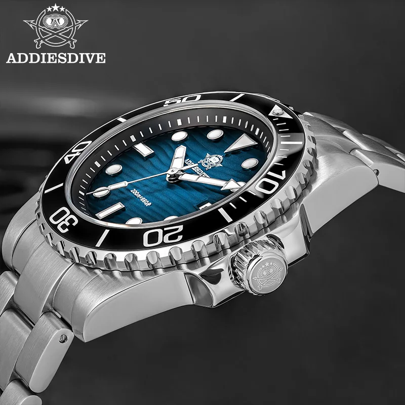 ADDIESDIVE Men's 2115 Quartz Watch Sand Dial 200M Waterproof Wristwatch 41mm Stainless Steel BGW9 Luminous Dive Watches Gift Box