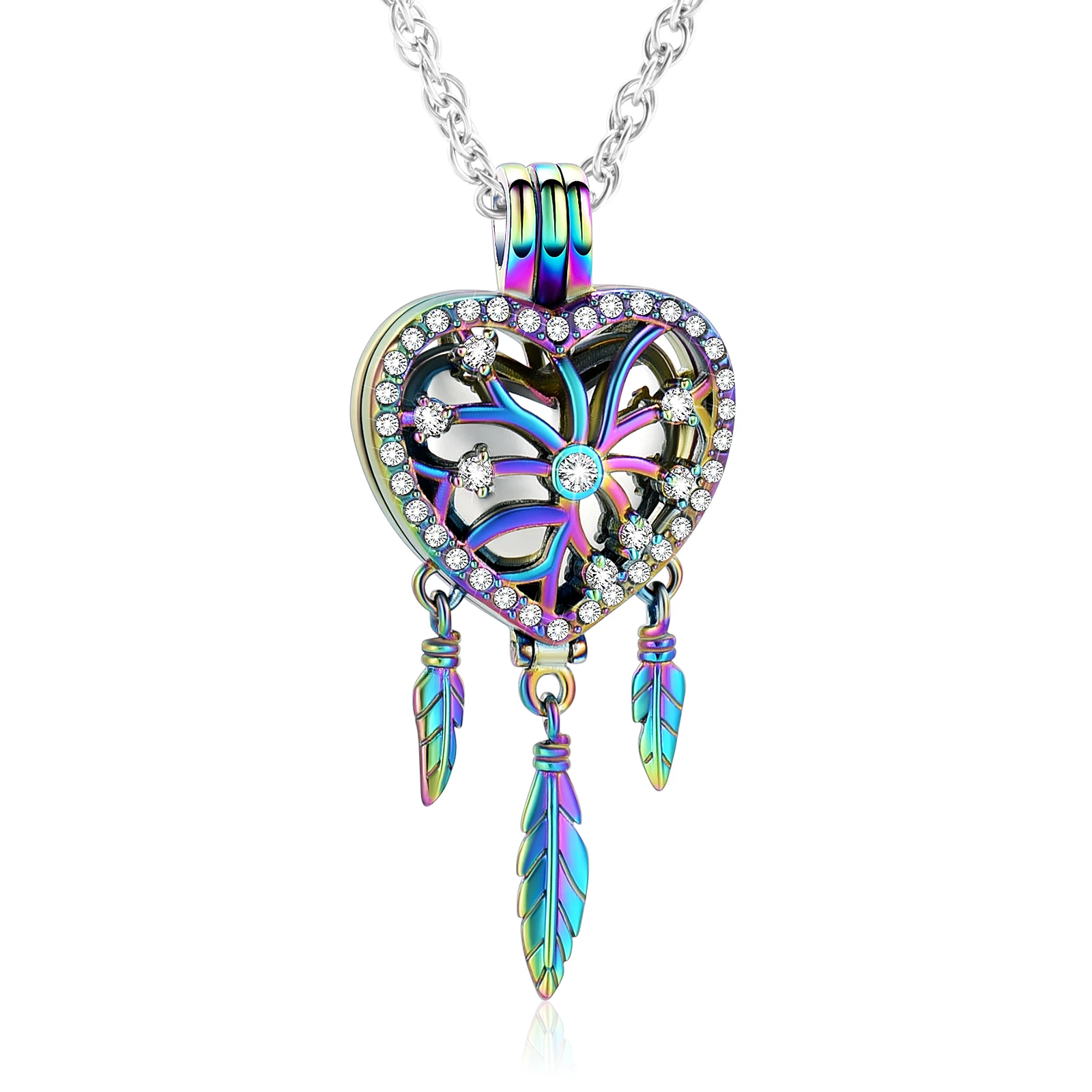 Heart Urn Necklace for Ashes Dream Catcher Cremation Jewelry for Ashes for Women Men Angel Wing Memorial Keepsake Hollow Pendant