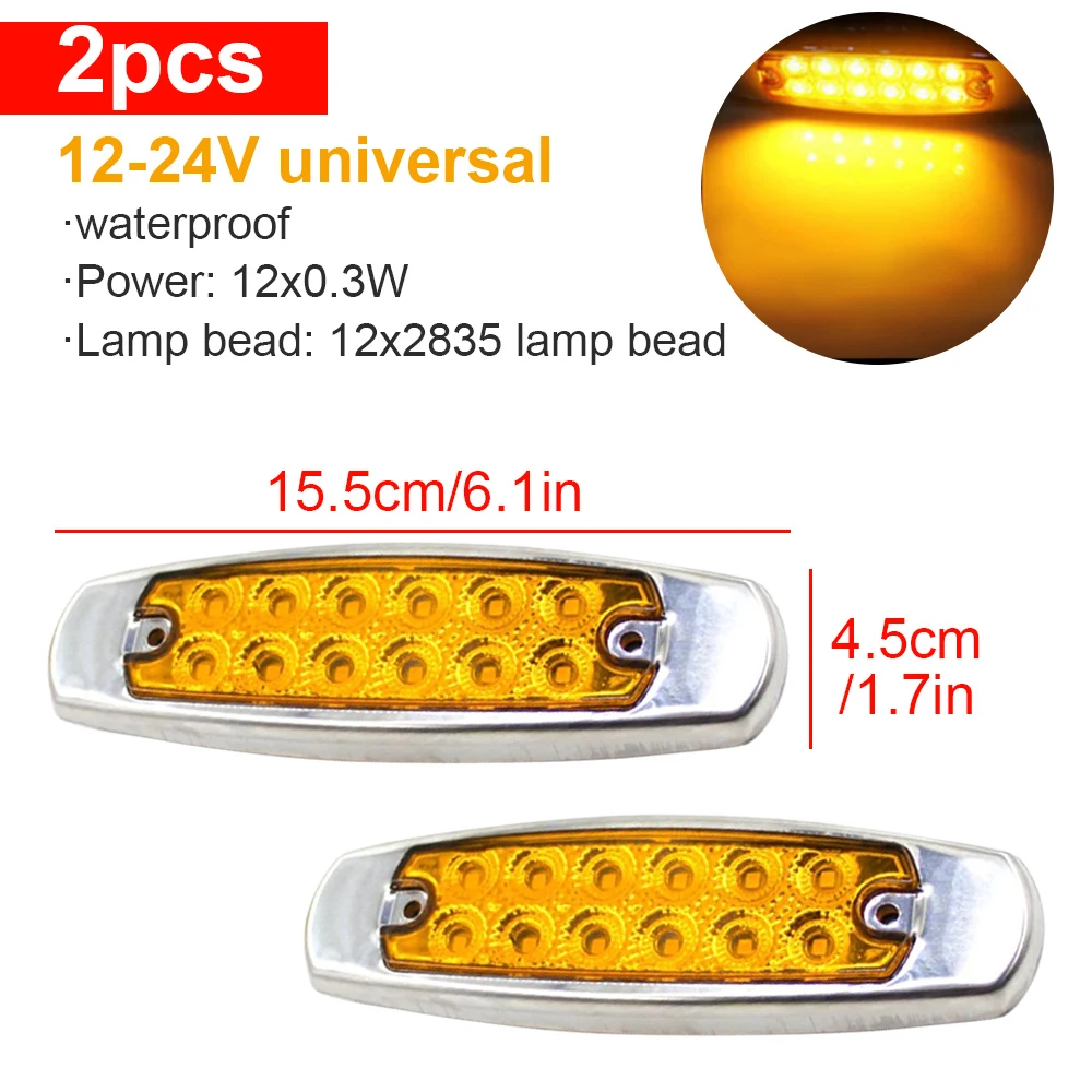 2Pcs Car Trucks LED Side Marker Light Clearance Light Waterproof 12V 24V 12 LED For Truck Trailer Lorry Caravan Bus Van Boat