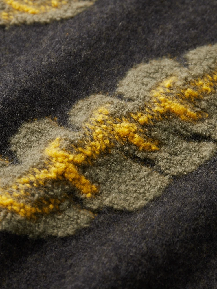 Men's 100% Merino Wool Knitwear O-neck Leaves Thick Jacquard Towel Embroider Wool Pullover Autumn Winter Knitting Comfy Sweater