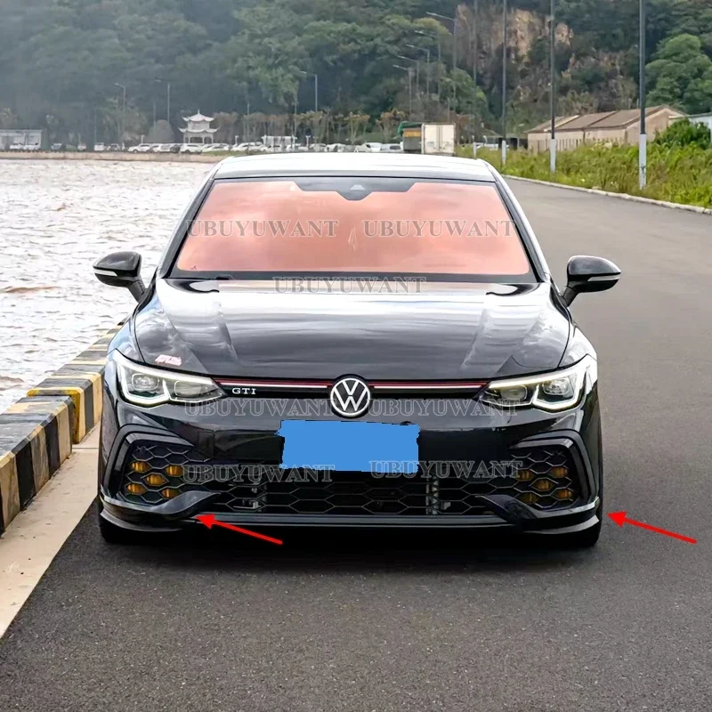 For VW Golf MK8 R-Line / GTI Car Bright Black Front Bumper Side Splitter Spoiler Trim Fog Light Canard 2020 2021 2022 2023 2024