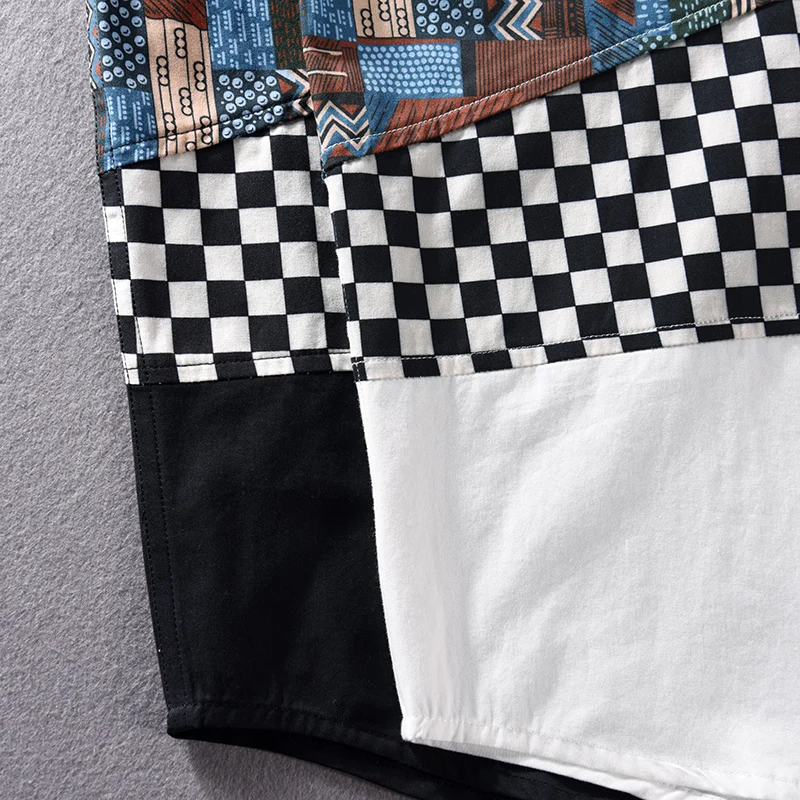 تصميم جديد قصير الأكمام المرقعة عادية القطن ماركة قمصان للرجال موضة ملابس علوية مريحة Camisa Masculina هبوط السفينة #1