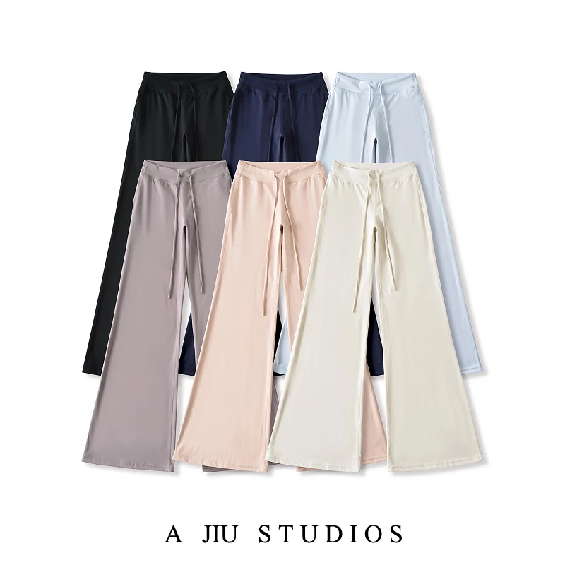 

American Drawstring High Waist Yoga Sports Micro Flared Pants Women's Spring Summer Draping Casual Pants Slimming Floor-Length