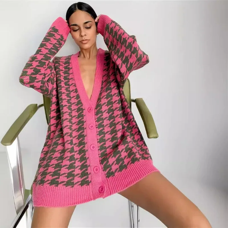 المتضخم سترة سترة المرأة فضفاضة طويلة الأكمام الخامس الرقبة عادية الخريف الشتاء البلوز الأسود محبوك السيدات البلوزات 2025