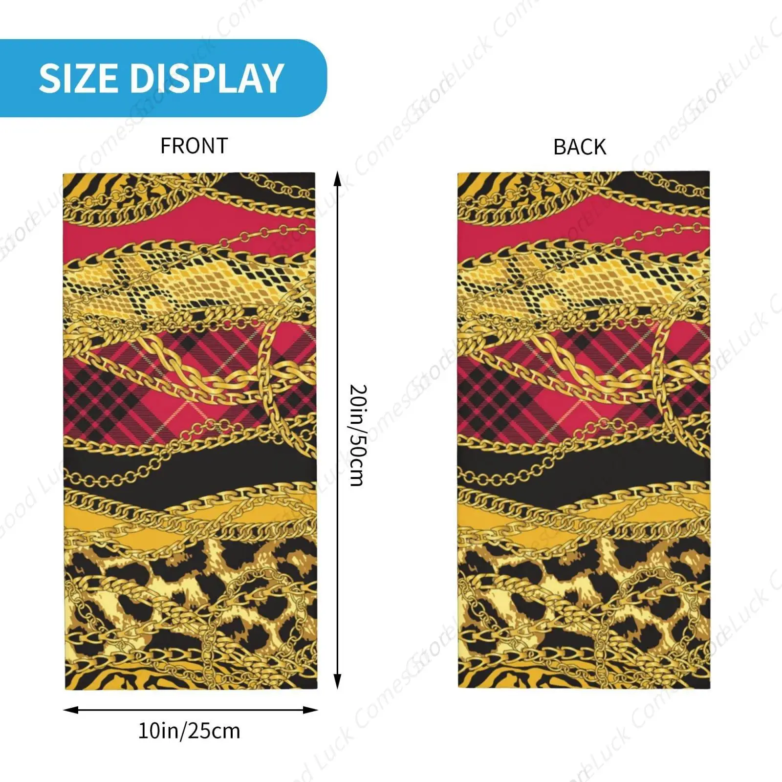 Neck Gaiter Scarf Bandanas Face Mask Sun Protection Headbands Balaclavas, Gold Chains Leopard Snake Skin Scottish Tartan view 2