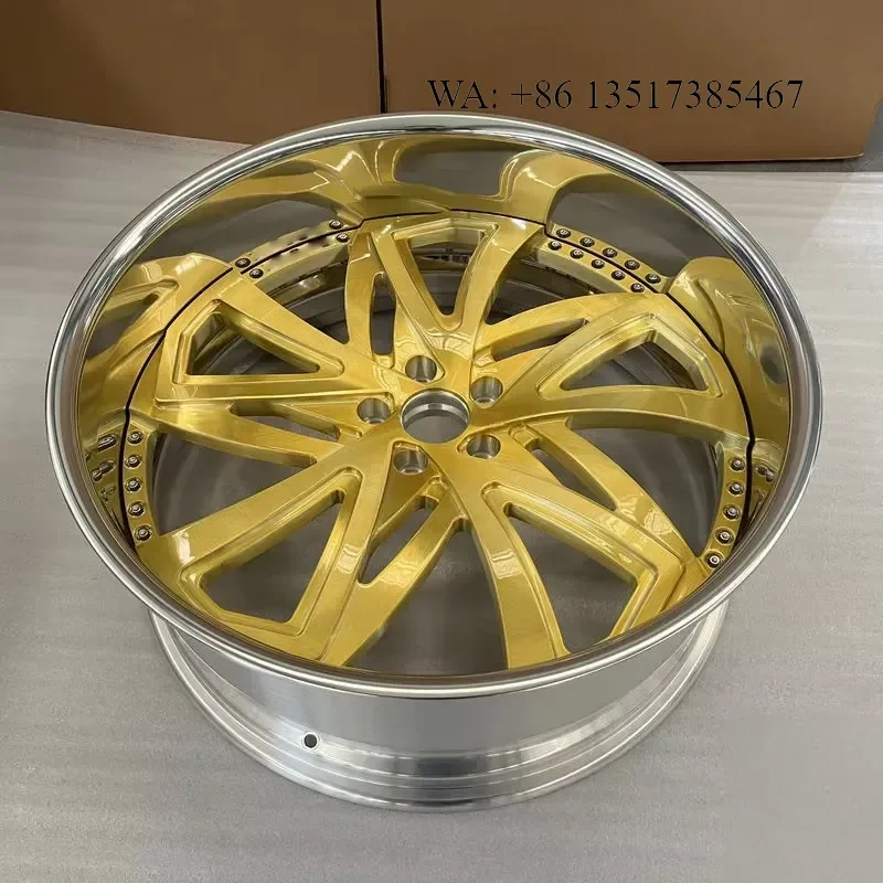 LZT-1166 Polished Lip Brushed Gold Center 2PC Deep Dish 5x114.3 Alloy Wheels Rims 22 24 26 for Ford Mustang F150 Bronco