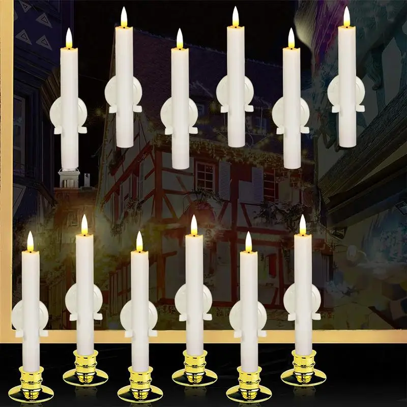 Window Candles Battery Operated 6X Flickering Candle Stick With Remote Timer 6.5 Inch Realistic Flickering Warm Light Candle