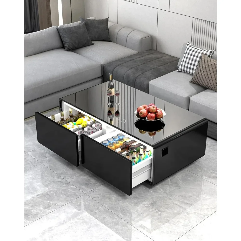 

Smart Coffee Tables, Built in Fridge and Speakers, Smart Table with 15W Wireless Charging, USB Chargers and 110V Outlets, Tables