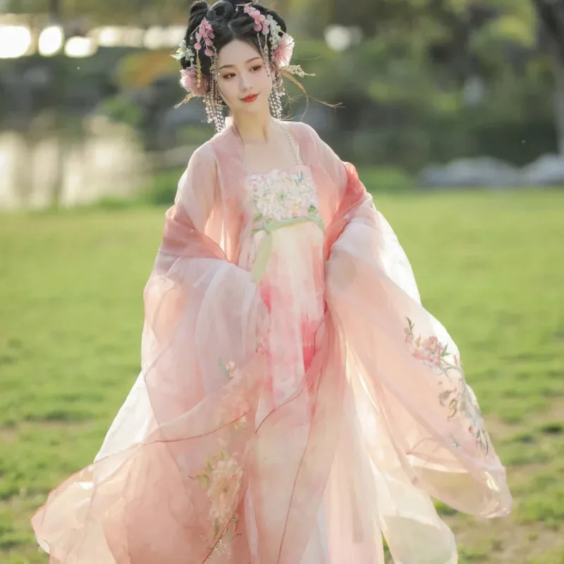 

NewChinese Hanfu Dress Women Ancient Hanfu Female Halloween Fairy Cosplay Costume Embroidery Green&Blue Hanfu Dress Party Outfit
