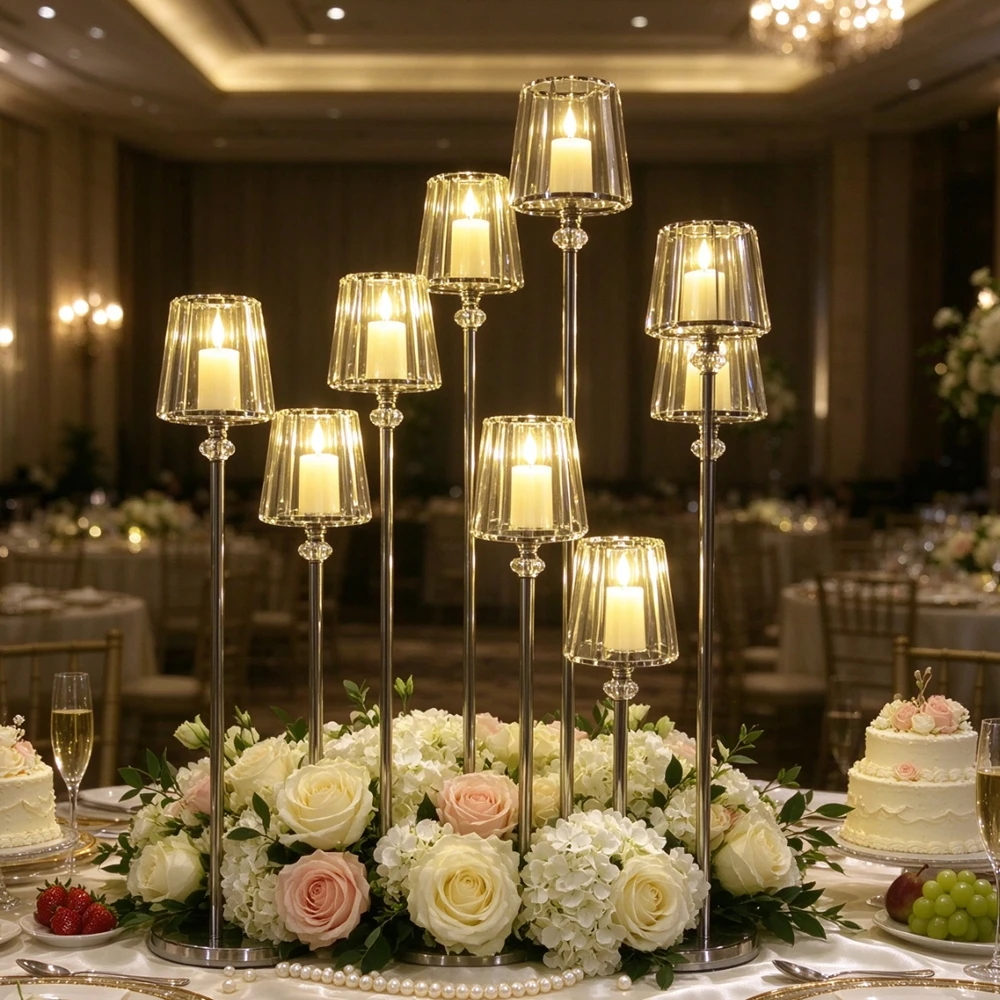 5set/10set Wedding Table Center Piece Candlestick Glass Centerpieces Crystal Candelabra glass Candle Holder