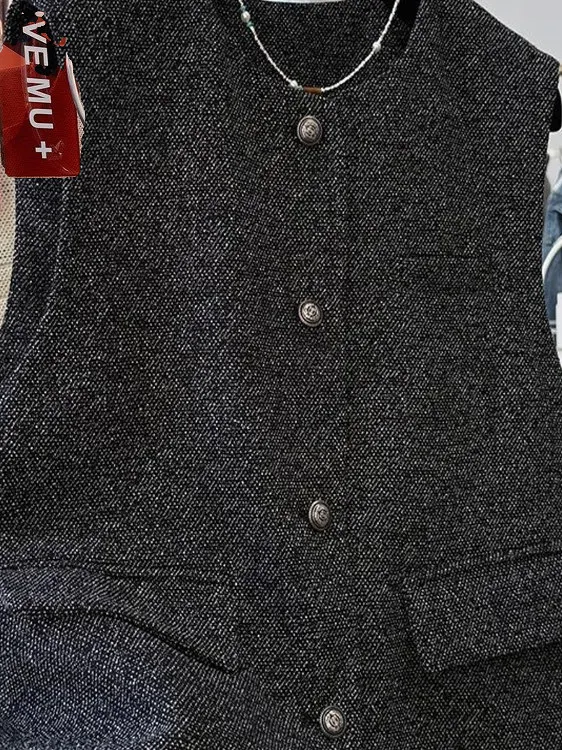 Damska okrągła kamizelka Ne Suit z poduszkami na ramionach, kardigan zapinany na guziki, odzież wierzchnia, warstwowy styl na wiosnę i jesień.