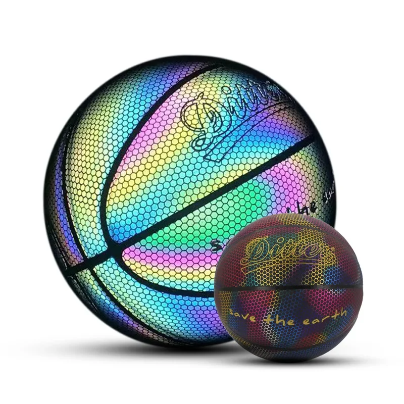 Basquete luz reflexiva para treinamento de competição, Dazzle PU resistente ao desgaste bola luminosa, 7 #