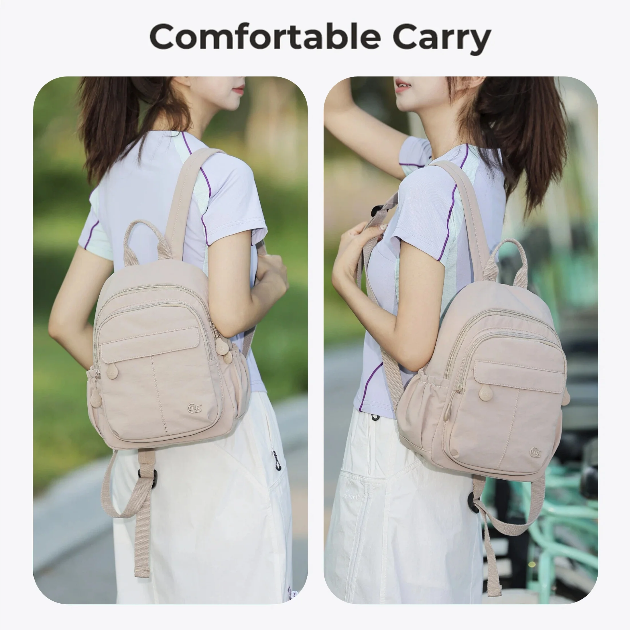 Casual Women Small Backpack Nylon Multi Pockets Backpack Portable Handheld Mini Backpack Outdoor Shopping Travel Daily Bag