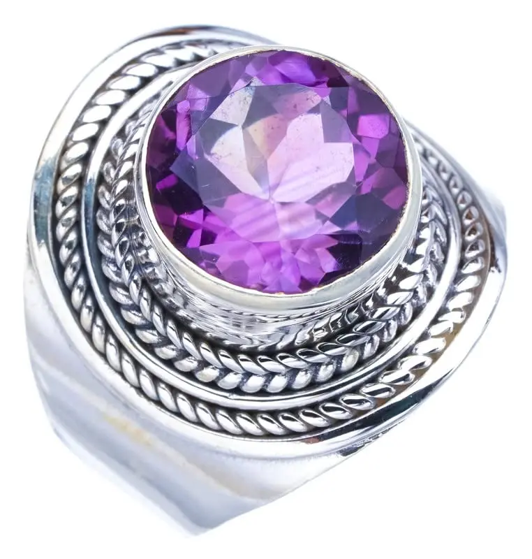 

StarGems® Natural Amethyst Handmade 925 Sterling Silver Ring 9 F2844