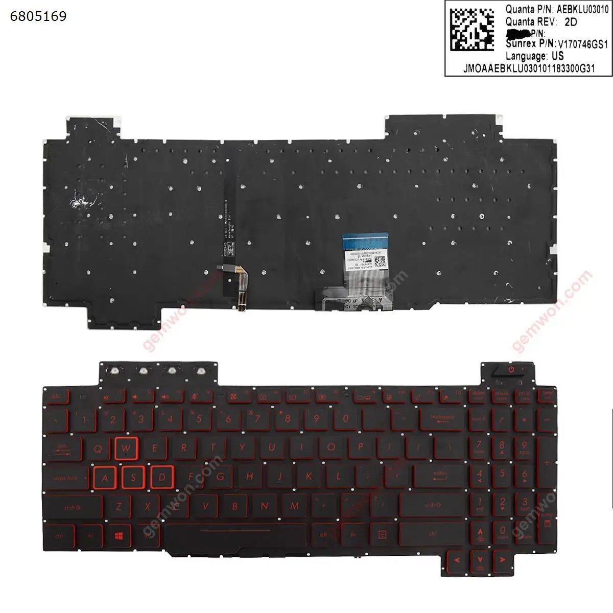 

US Laptop Keyboard for ASUS FX505/FX504/FX705/FX80 Black with Red Side & Backlit