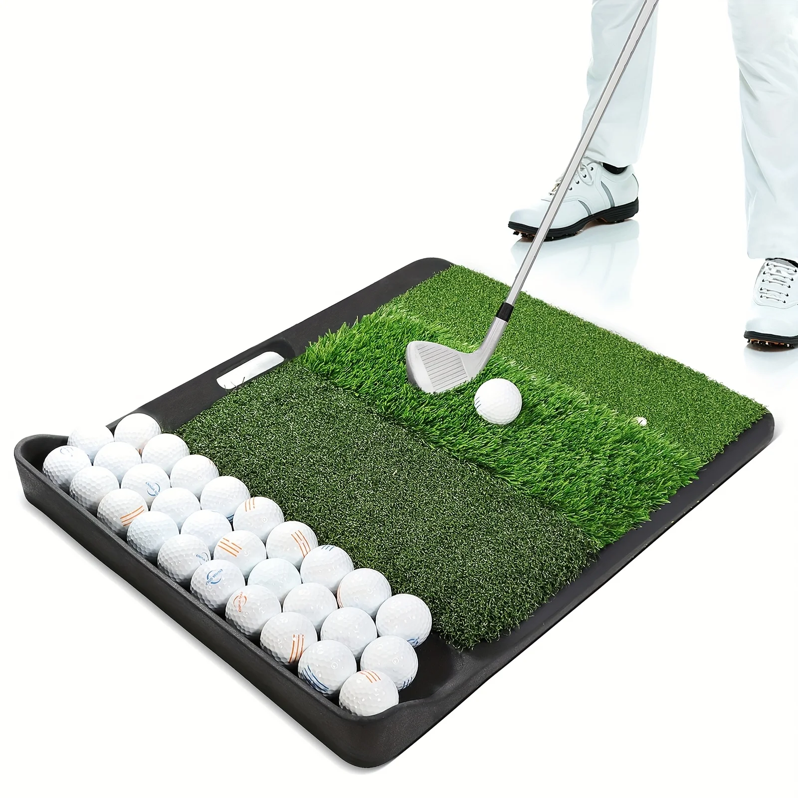 

Golf Hitting Mat 4-in-1 Folding Grass Mat - Practice Triple Turf Chipping Swing Detection Aid Hitting Mat Golf Mat for Backyard