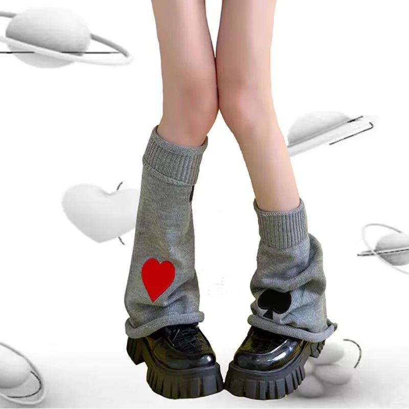 2023 Japanese Love Leg Socks Punk Knitted Socks Y2K Medium Tube Calf Socks Leg Warmers Harajuku Gothic Hot Girl JK Accessories