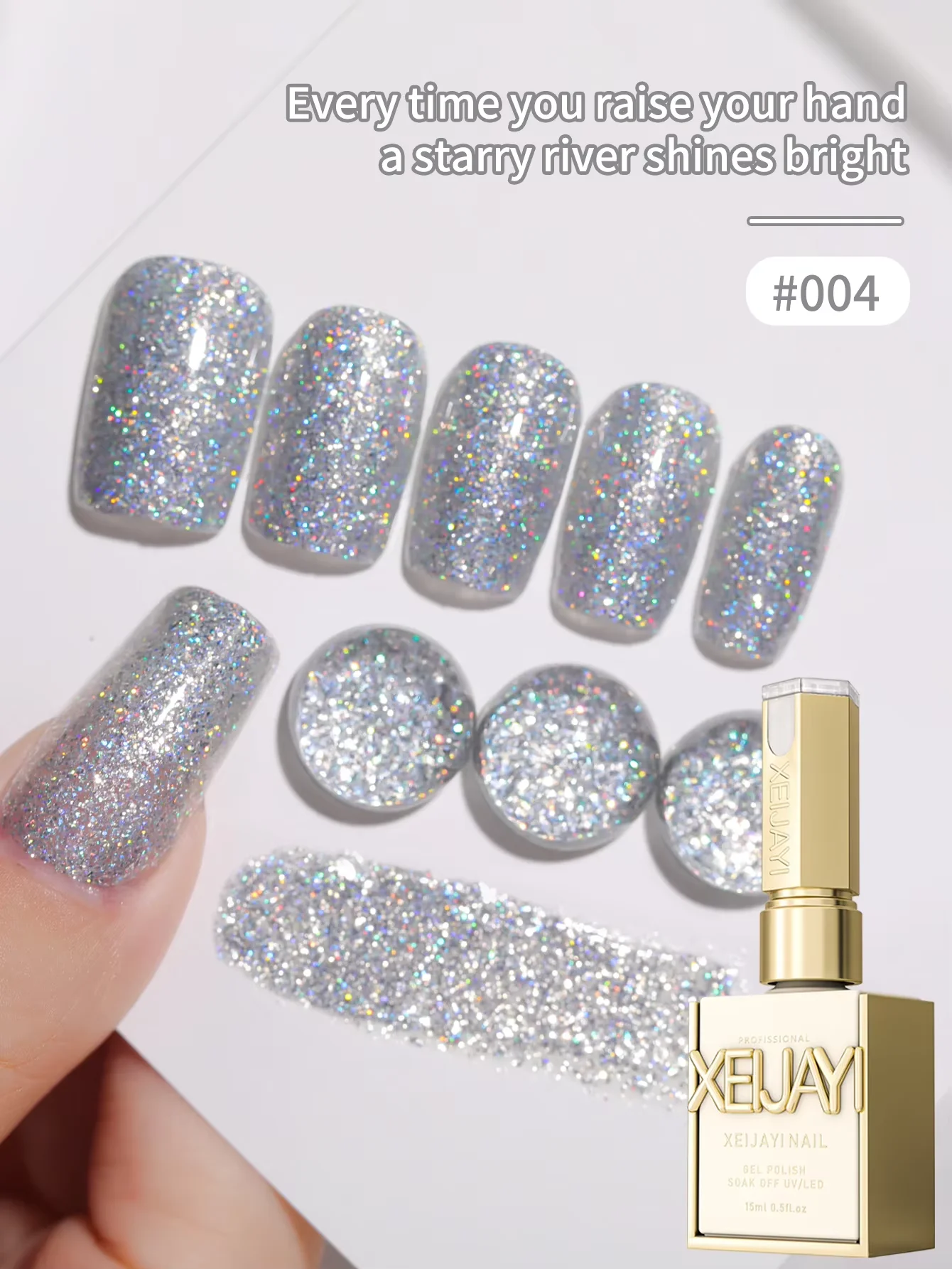 XEIJAYI 1 Stück 15ml Schneeflocken-, Diamant- und Glitzer-Nagellack, Neues Aufhellendes Glitzer-Nageldesign UV/LED für Damen-Nagelstudios – Detail 10