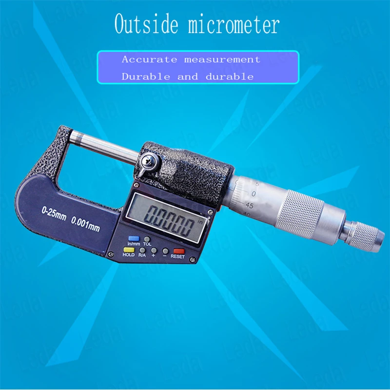 1pcs Digital Display Micrometer 0-25mm 7-Key Wall Thickness Digital Micrometer High Precision Electronic Outer